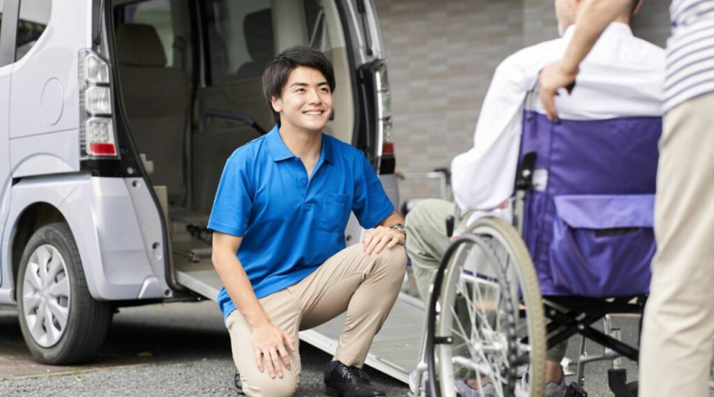 elderly in a long term care taxi